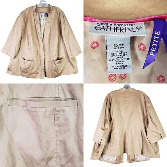 Catherines Blazer Open Front Jacket Plus Size 4X 30/32W Khaki Tan Canvas Pockets - Picture 1 of 11